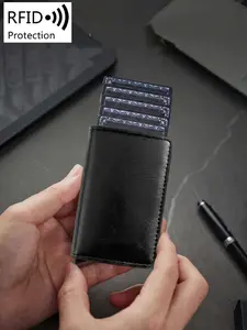 Men's Ultra-Thin Rfid Shield Wallet, Carbon Fiber Credit Card Holder, Business Style, All-Seasons, Secure Card Storage Solution, PU Card Holder