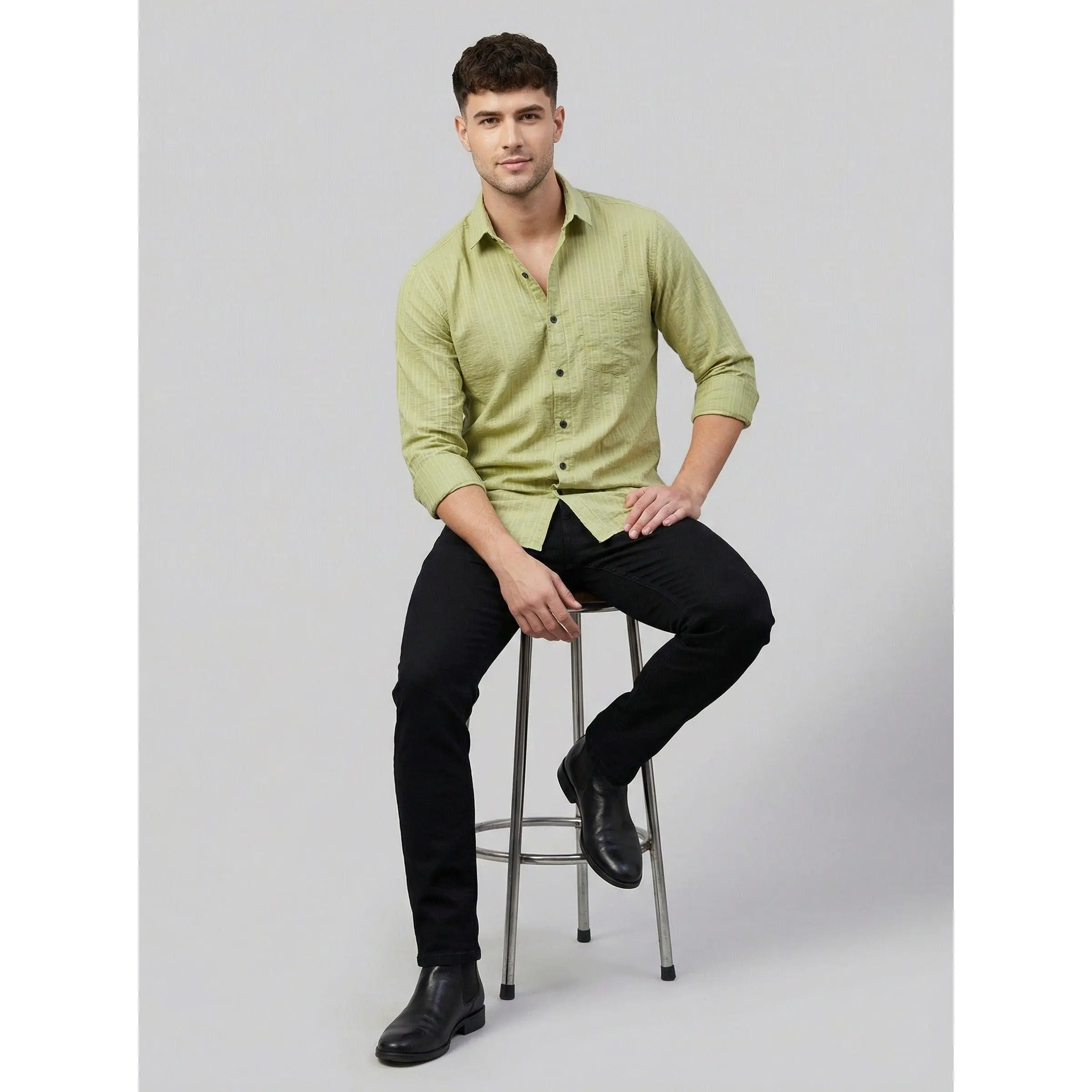mens lime green dress shirt Shirt and Tie Set Men Lime Green Daniel Ellissa D1P2 main image 0