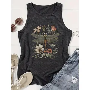 Monogram-printed Casual Tank Top, Crew Neck Sleeveless Sport Tank Top T-shirt, Women'S Comfort Top