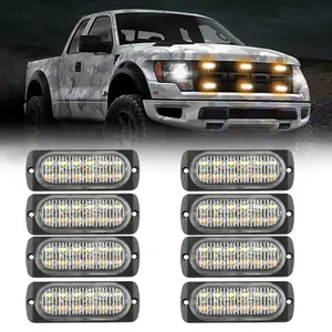 8-Pack 12 LED Amber Strobe Lights Vehicles Trucks Emergency Strobe Lights Kit 12V -24V Warning Hazard Flash Lights Bar Grill Grille Surface Mount Super Bright Waterproof, Amber/White