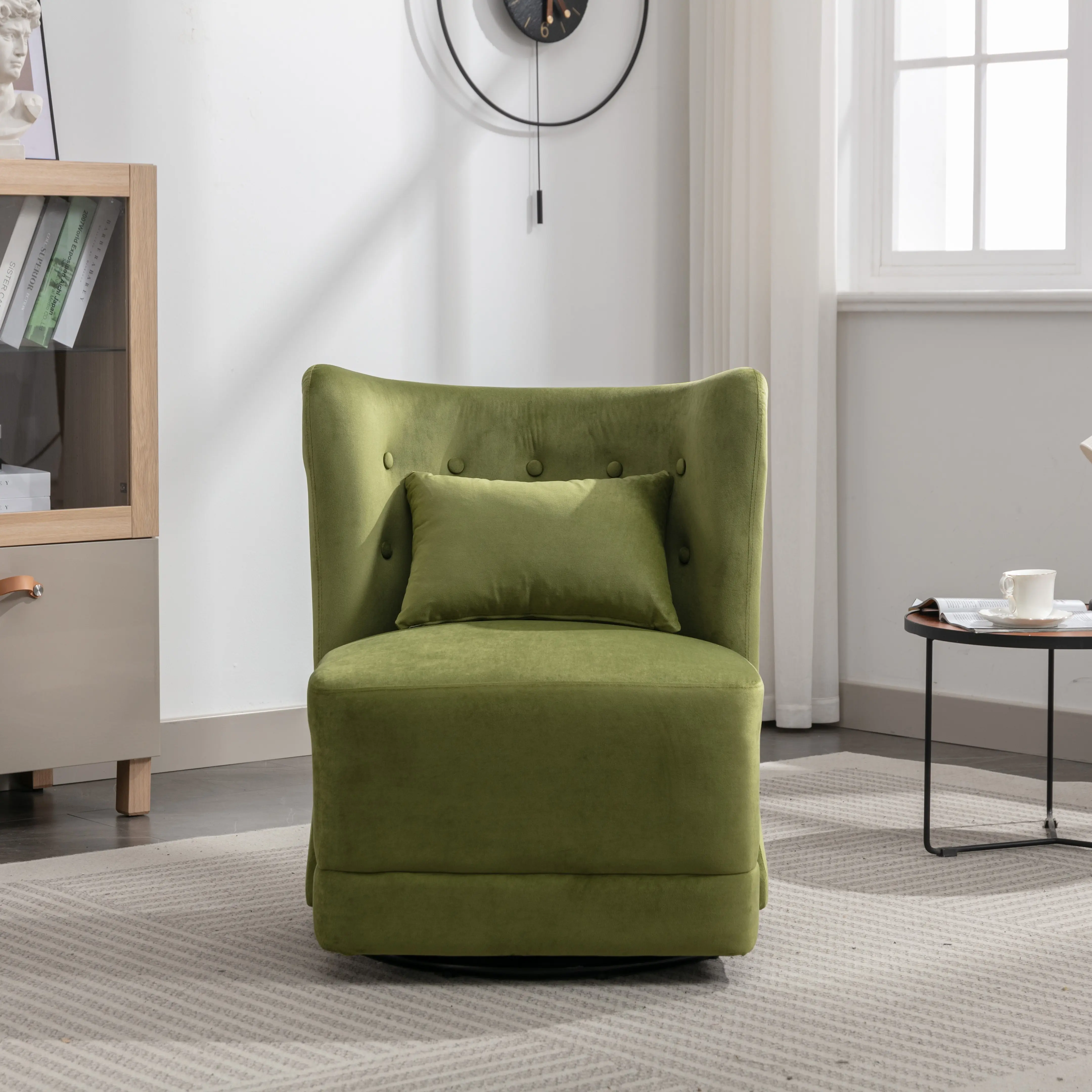 【Summer Sale】EBELLO Swivel Barrel Chair, Modern Round Accent Chair 360 Degree Swivel Single Circle Club Sofa, Upholstered Comfy Plush Fabric Barrel Chair for Living Room