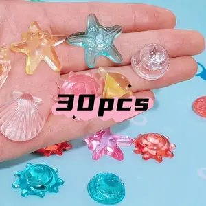 30 colorful simulated seashell decorative pieces, creative transparent crystal fish tank and pool decorations, starfish, seashells, beach landscaping, DIY decorations for parties and events, fish tank setups.