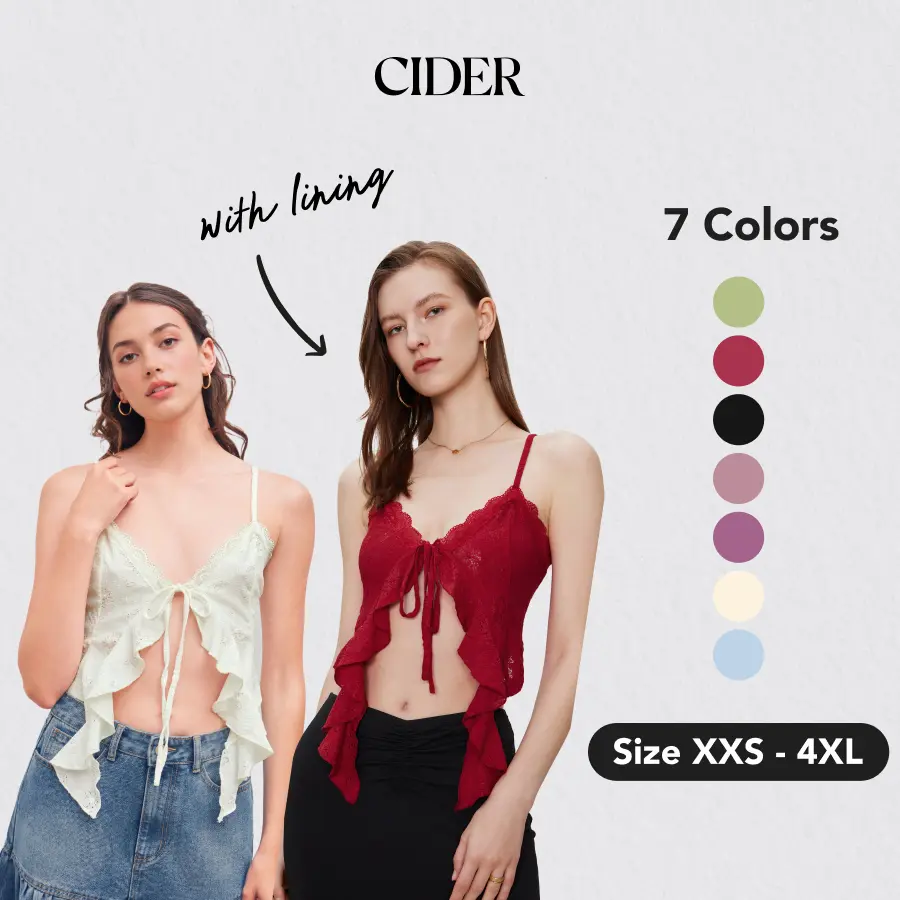 Cider Lace Ruffle Hem Knotted Knit Crop Top