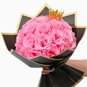 “Everlasting Blue Glitter Rose Bouquet – Sparkling 24-Rose Gift with Golden Butterflies” Decorative Ornaments Pink Plants Decor