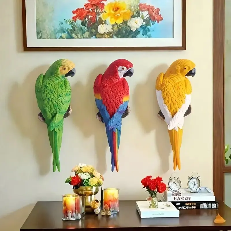 Realistic Resin Parrot Sculpture, Decorative Wall Decor Home Ornament, Garden Tree Hanging Decoration, Yard Art, Indoor Outdoor Decor, Garden Accessories, Resin Sculptures