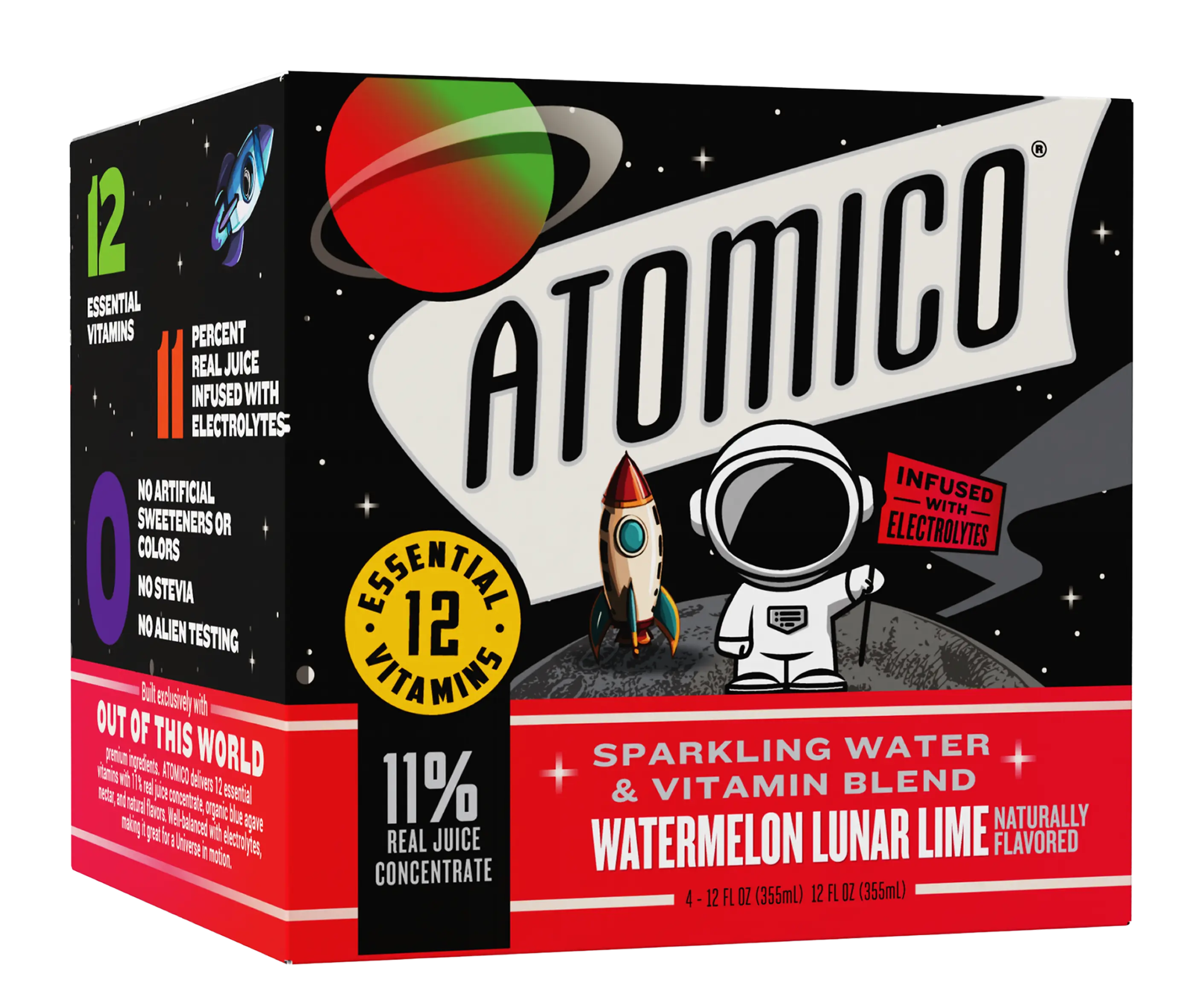 ATOMICO Sparkling Vitamin Water : WATERMELON LUNAR LIME 12PK