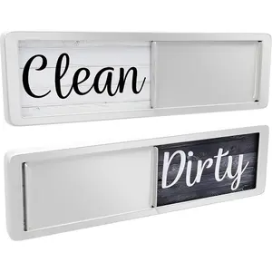 Dishwasher Magnet Clean Dirty Sign, Magnetic Sliding Indicator for Dishwasher, Rustic Farmhouse Kitchen Decor, Black & White Wood