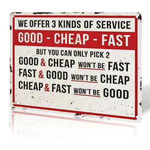 Good Cheap Fast Funny Metal Retro Sign 8x12 Inches Vintage Charm for Man Cave Garage Home Bar Cafe Hotel Dad Gift