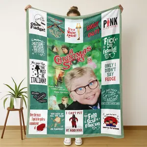 Cozy Christmas Story Theme Throw Blanket, Soft Flannel Material, Perfect for Sofa Bed Office Camping, Warm and Comfortable Home Decor