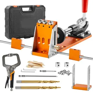 Pocket Hole Jig Kit, 34 Pcs Pocket Hole Jig System with 11" C-clamp, Fixture, Step Drills, Wrenches, Drill Stop Rings, Square Drive Bits, Toolbox, Adjustable, for DIY Carpentry Projects