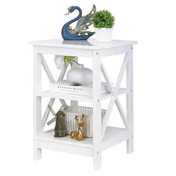 ZENSTYLE 24" Solid Wood 2-Tier Cross-Leg Rectangle Miniature Easy End Table - MDF, Lightweight, Sturdy Base, Easy Setup Sofa Side Table with Storage Shelf, Espresso Finish, 2-Tier End Tables, Cross-Leg End Tables