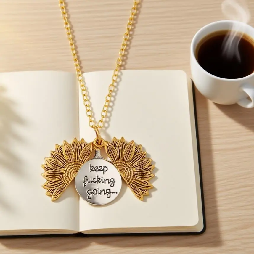 Sunflower Metal Locket Keychain for Women, Basic Inspirational Gift with Engraved "You Are My Sunshine"