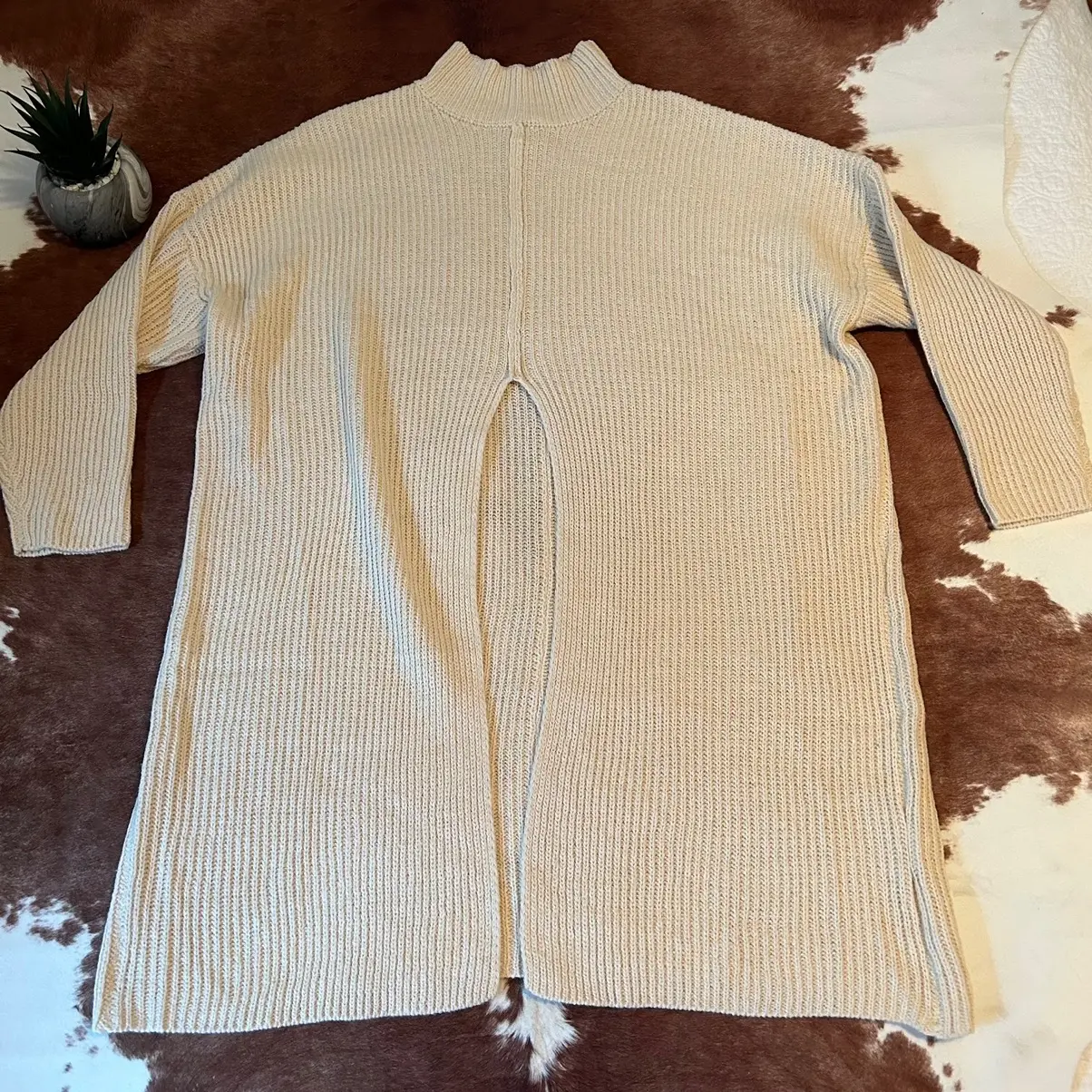 Women's Turtleneck Basic Sweater, Baggy-Oversize Loose-Fitting Drop Shoulder Long Sleeve Knitwear Pullover with Slit, Breathable Stretchable Casual Top, High Neck