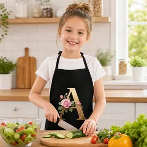 Elegant Letter a Print Apron, Base with Initial & Rose Pattern, Adjustable Neck Strap, Kitchen Cooking/baking/grilling, Women's Gift