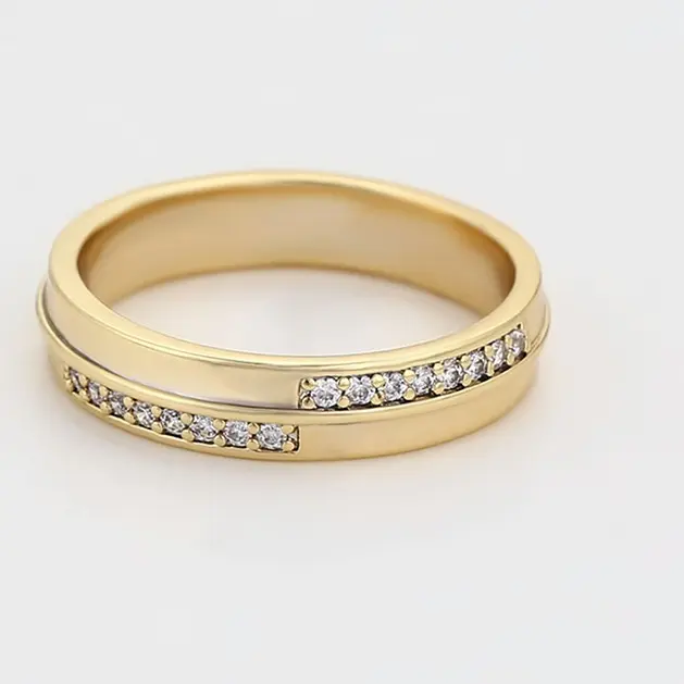 14K Gold Color Ring for Men - Elegant Design with Cubic Zirconia Accents