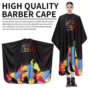 Black Graffiti-style Barber Cape, Anti-static and Hair-resistant, Adjustable Elasticity Made of Spring Yarn Fabric, Suitable for Hairdressers
