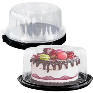 5pcs Round Cake Carriers for Transport Plastic Disposable Cake Containers Carriers with Dome Lids and Cake Boards Clear Bundt Cake Boxes (10inch)