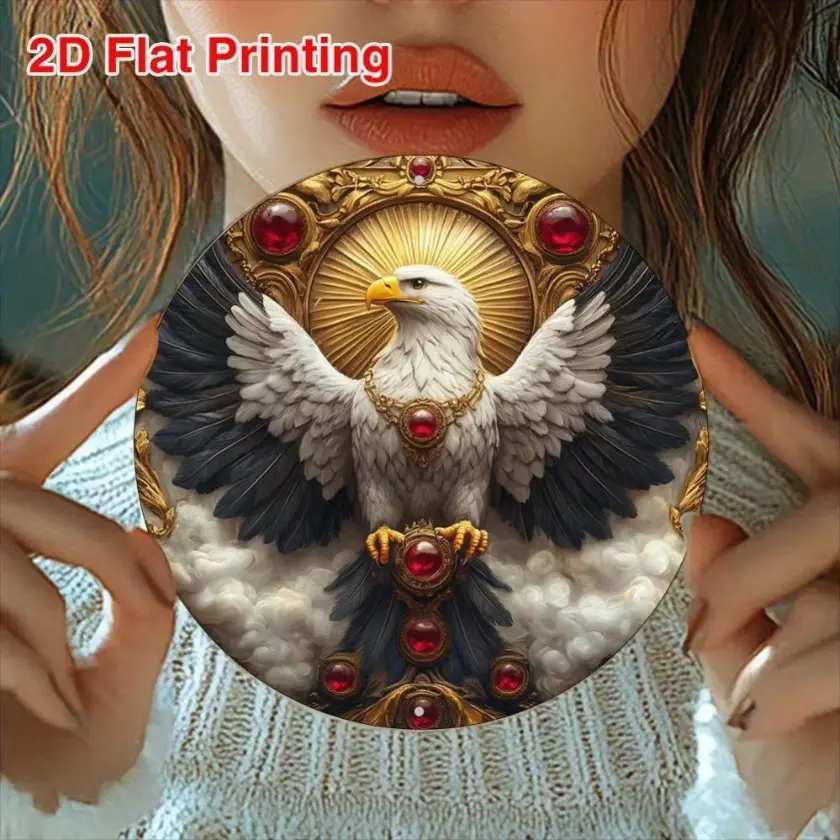 Aluminum Round Eagle Wing Wreath Wall Art 8X8 Inch 1pc Flat 2D Decor for Kitchen Coffee Room Office Perfect Spring Summer Home