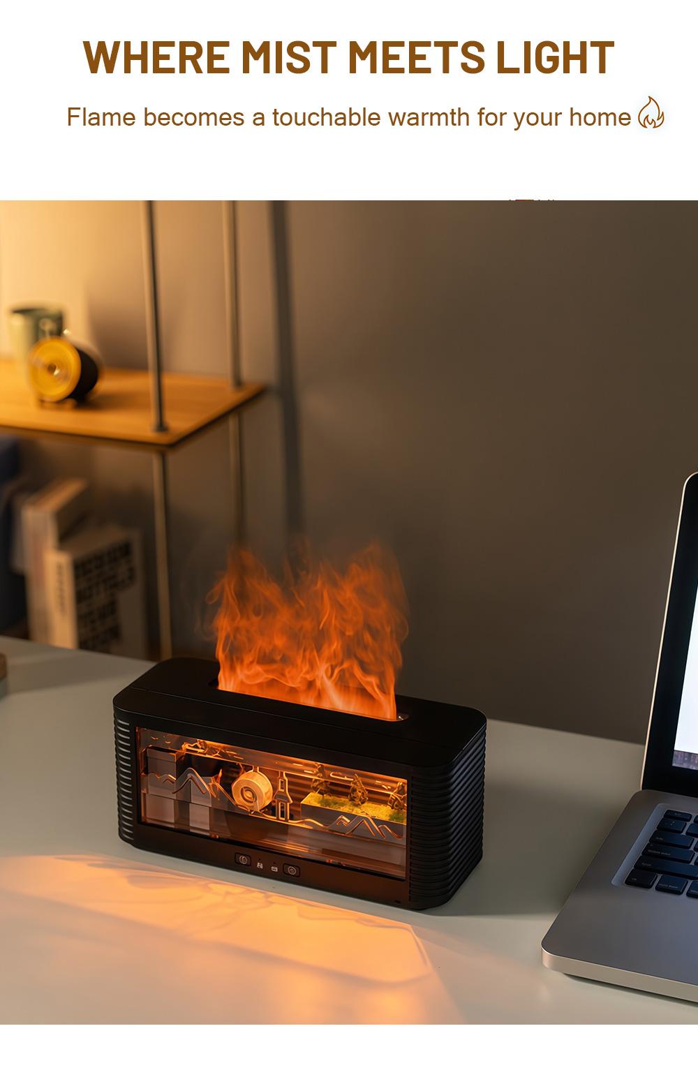 Real Flowing Water Flame Humidifier Water Drop Aroma Diffuser Waterless Auto Off Timer Mist Essential Oil Diffuser For Home Bedroom Office Relaxation Sleep Aromatherapy Fragrance Gift