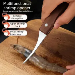 Kitchen walnut wood shrimp deveining knife, ebony wood oyster shucker, stainless steel shrimp peeling tool
