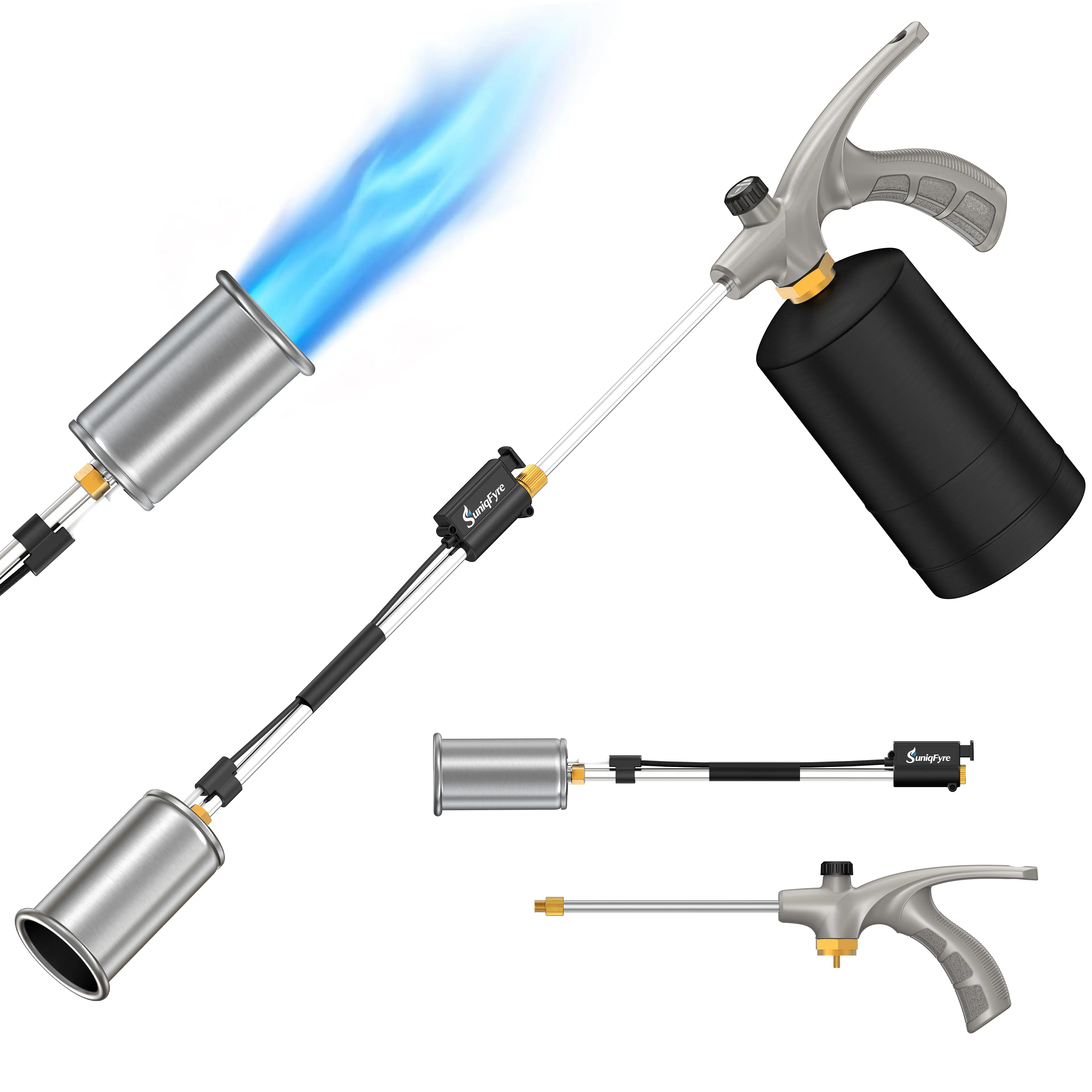 Propane Torch Weed Burning, Powerful Weed Torch Flamethrower – Adjustable Flame, Detachable Long Arm, Rubber Grip for Garden, Snow, Roof asphalt  & Outdoor Use (Tank Not Included)