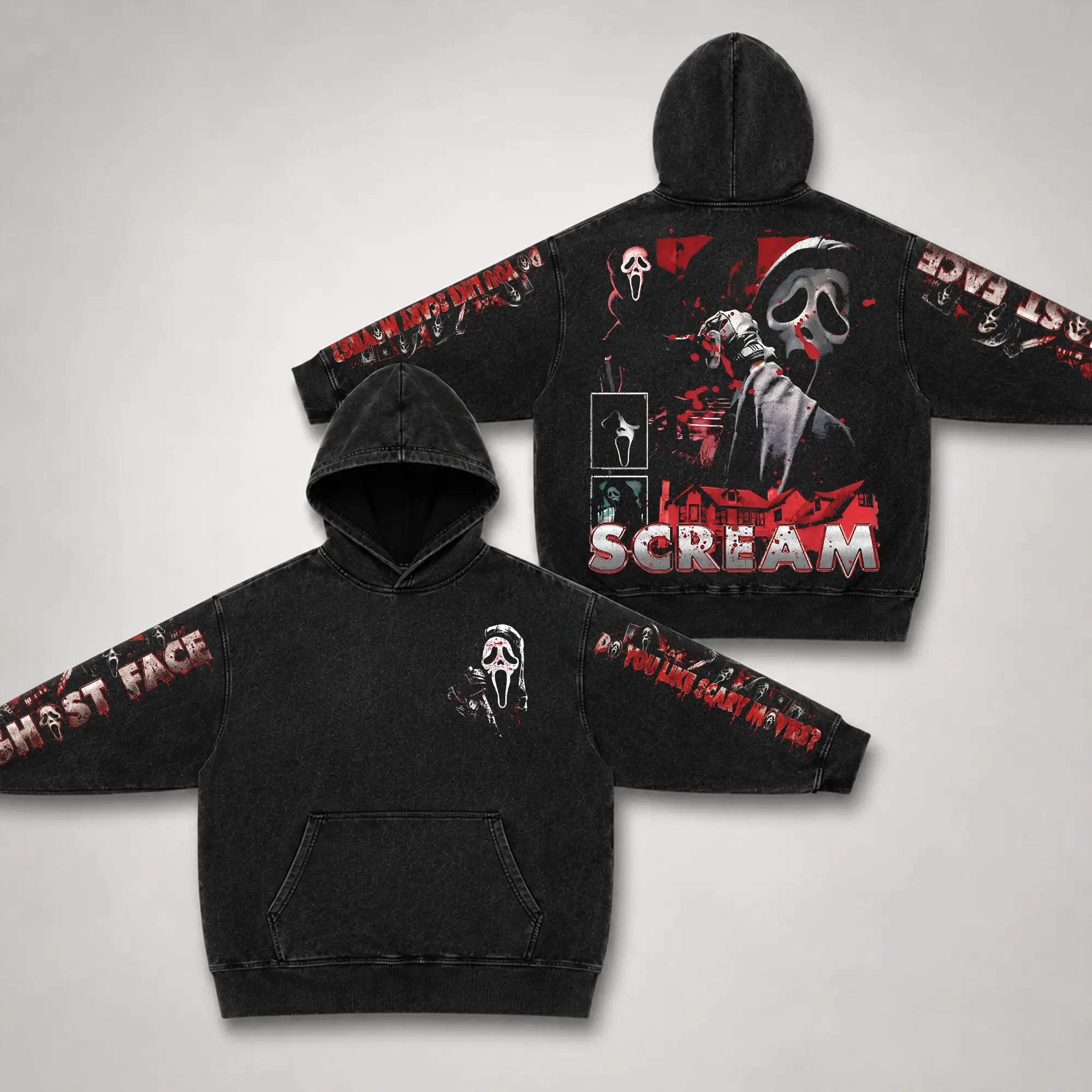 [X-26] Ghostface - Scream Horror Movie #3 Premium Acid Washed 100% Cotton Hoodie (Made In US), Halloween Movie Fans Outfit For Halloween, Gift For Horror Movie Fans, Scream Series Fans Merch