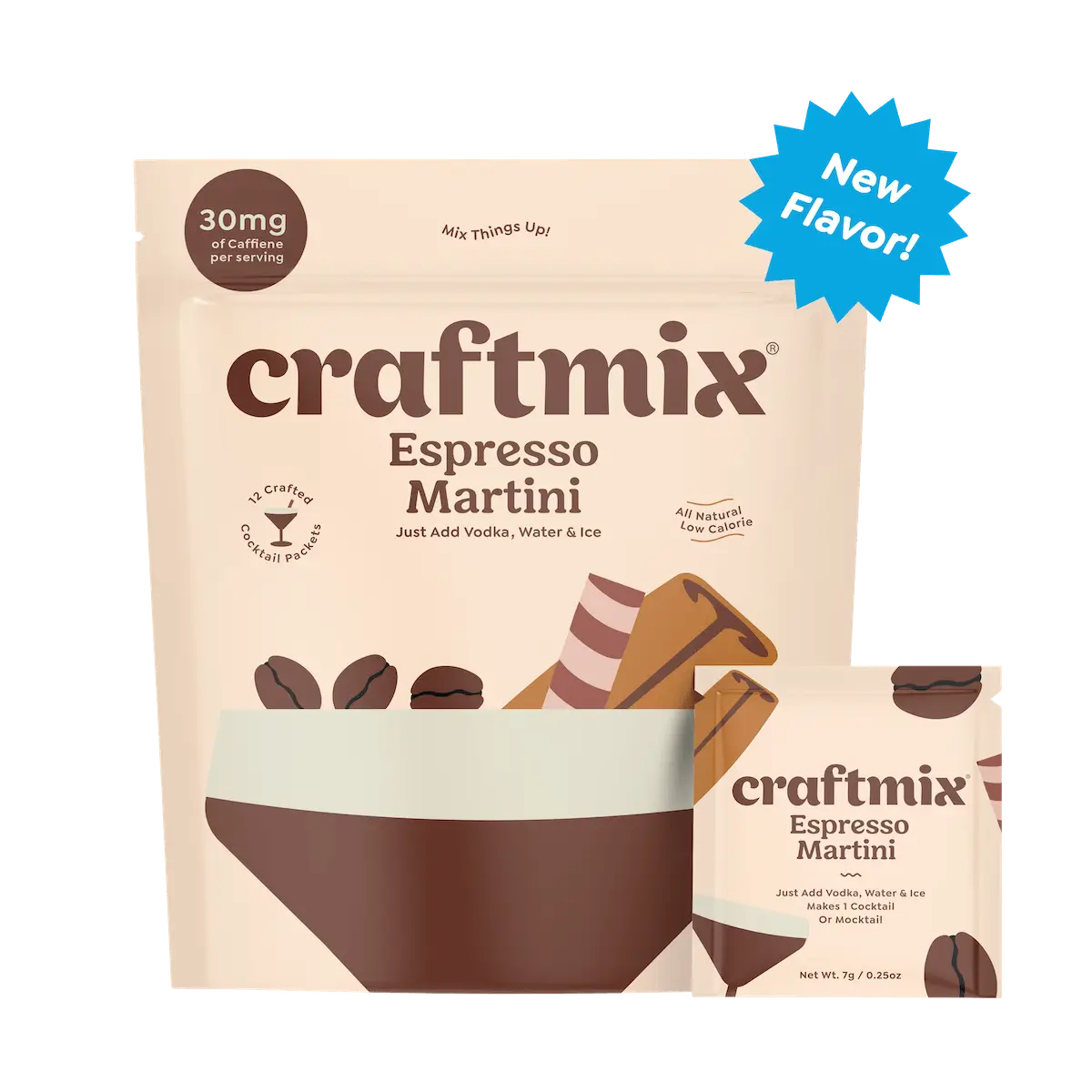 Craftmix Espresso Martini Mix - 12 Pack – Skinny Cocktail & Mocktail Mixers, Instant Coffee Packets Martini Mix, Vegan, Low-Carb, Low-Sugar Beverage