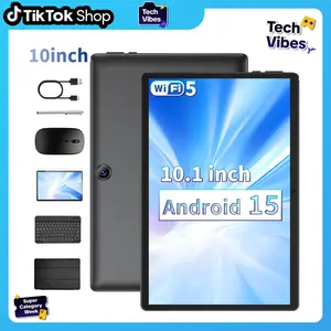 【TechVibes】10.1" Android 15 Tablet with Keyboard, Stylus, Mouse & Case – 64GB ROM, Dual Camera,6000mAh Battery