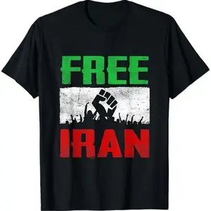 Free Iran Symbol Flag Heartbeat Freedom Love T-Shirt Shirt Round Neck
