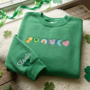 Lucky Charm Embroidered Sweatshirt, Embroidered Sláinte Sweatshirt, Patrick Day Anniersary Shirt