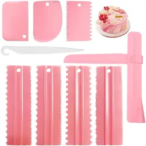 Cake Scraper Set of 9 Packs, Cake Scraper Smoother Set, Adjustable Icing Scraper Polisher Tool, Cake Decorating Comb, Icing Smoother Plastic Sawtooth Cake Icing Kitchen Baking Cake Edge ()