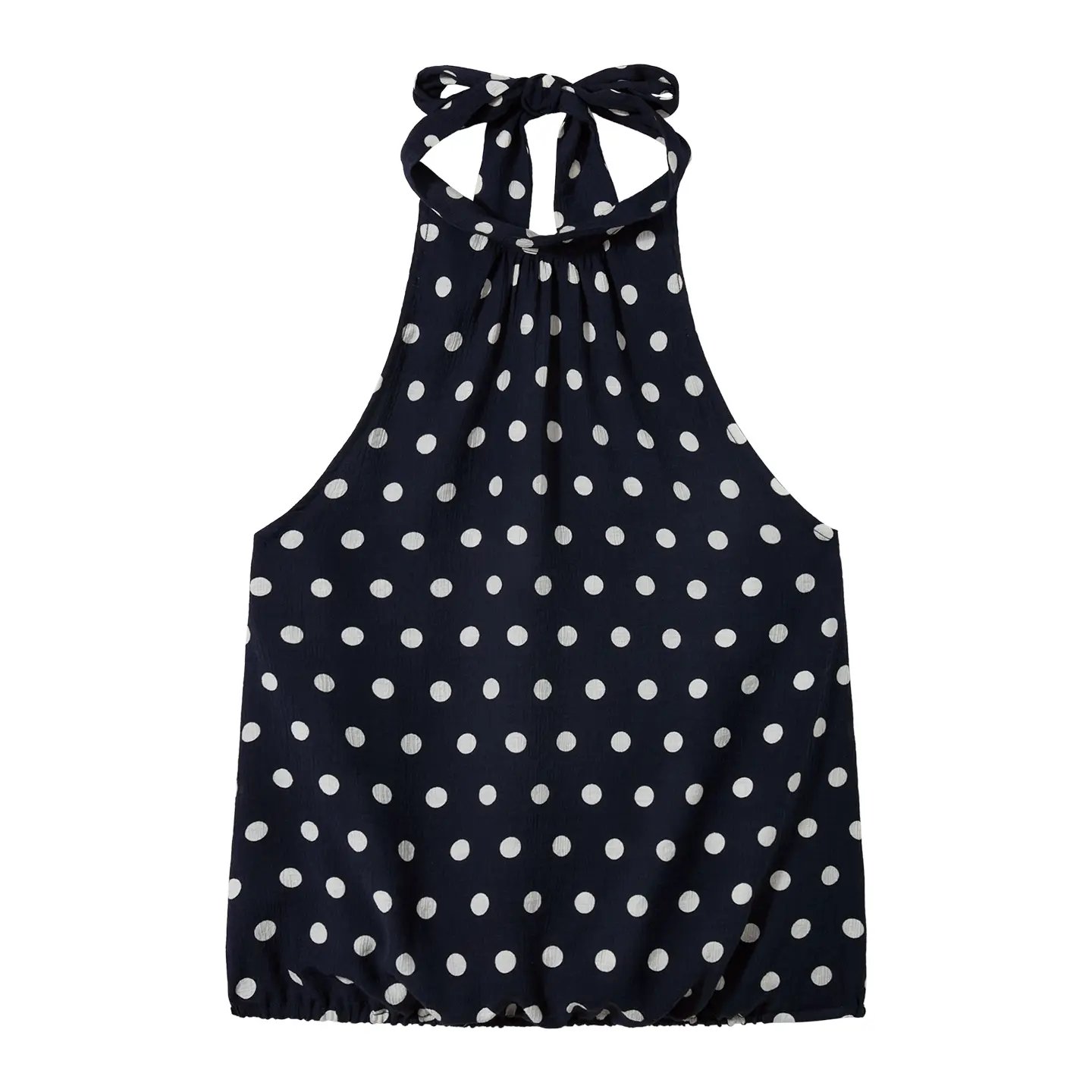 PSO Women's Halter Neck Blouse, Casual Colorblock Polka Dot Top in Lightweight Linen Cotton, Tie-Back Backless for Summer
