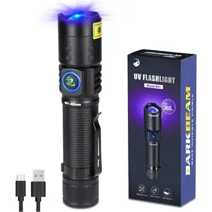 UV 365nm Flashlight Black Light LED, Ultraviolet Flashlights,  Rechargeable USB -C Woods Lamp, Focusable Water Resistant, Pet  & AC Leak Detection, for Curing