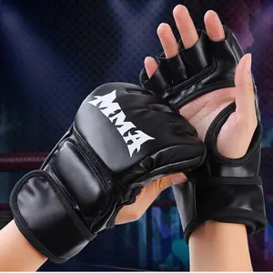 Gloves Sparring Grappling for Men Women – Hybrid Open Palm Half Finger Boxing Training Gloves and Leather Wrist Support for Muay Thai, Kickboxing, Karate, Taekwondo