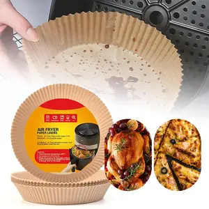 50 Pieces Food-Grade Unbleached Parchment Paper Liners Non-stick, waterproof and oil-proof. Fits 5-8 quart air fryer baskets. Suitable for baking, roasting, microwave and oven, ideal for home kitchen use.