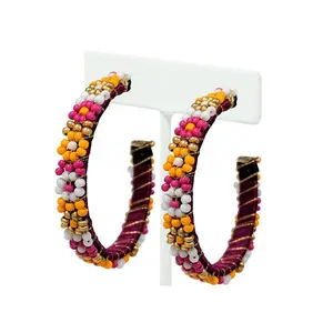 Beaded Flower Loop Earrings Asst Color