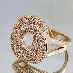 Gold Micro-Pave Ring with Swirl Design - 14k Heavy Plated Gold