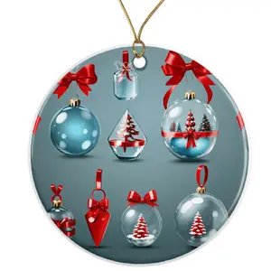 Festive Bow Christmas Ornament, Unique Holiday Decor, Glass Tree Decorations, Stylish Holiday Ornament Gift Ceramic Ornament - 3 Inch Christmas Tree Round Ornament - Xmas Holiday Decor - String Included - ORNW0240