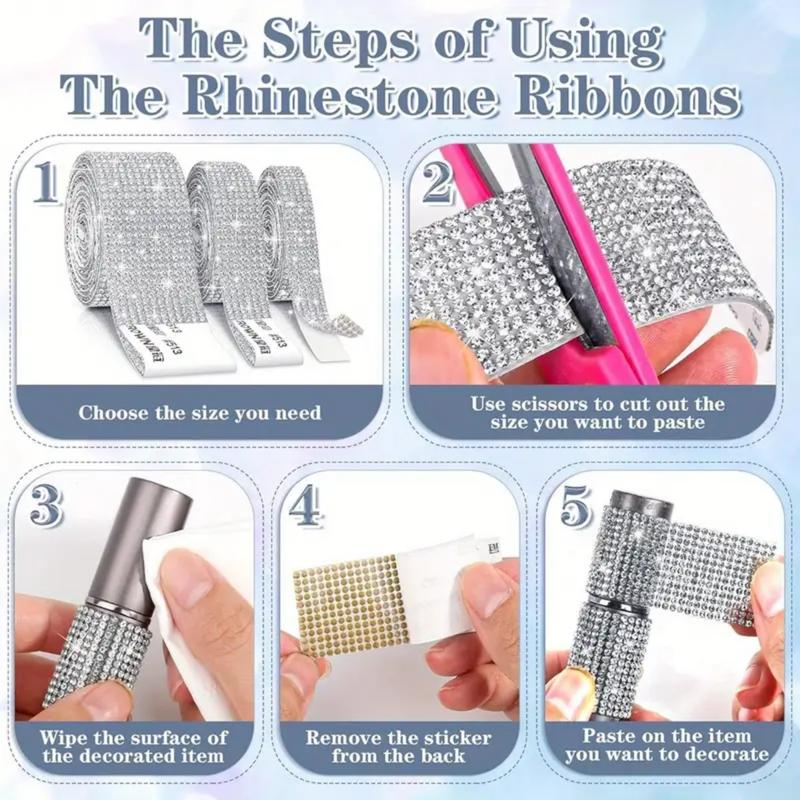 8 rolls of self-adhesive rhinestone tape - 8 Yards (1 Yard Per Roll), Suitable for Handicrafts, Weddings, Birthdays, Cars, Phones, Hat Decorations - Perfect for DIY, Multifunctional Decorative Gemstone Crafts Stickers and Tapes