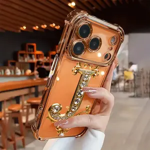 Creative diamond and gold "J" pattern, drop-proof and non-slip TPU full-coverage lens phone case, compatible with iPhone 17, 16, 15, 14, 13, 12, 11, XS, X series and other models. Makes a great gift for friends or family.