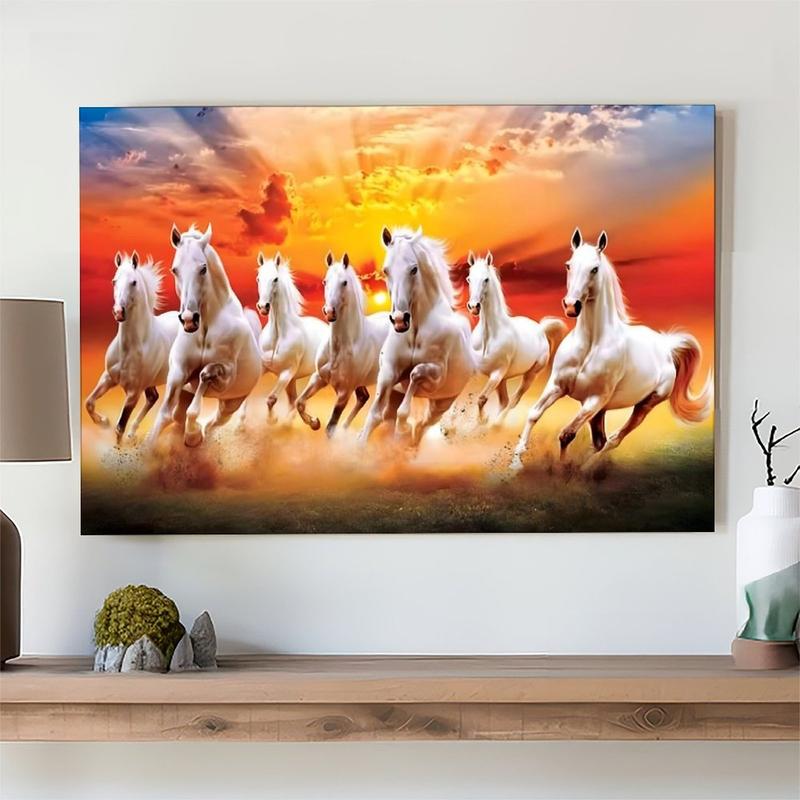 Wall Art Horse Pictures Seven Lucky Running Wild Horses Canvas Poster for Bedroom Office Sports Landscape Decor Modern Home Decoration Artistic