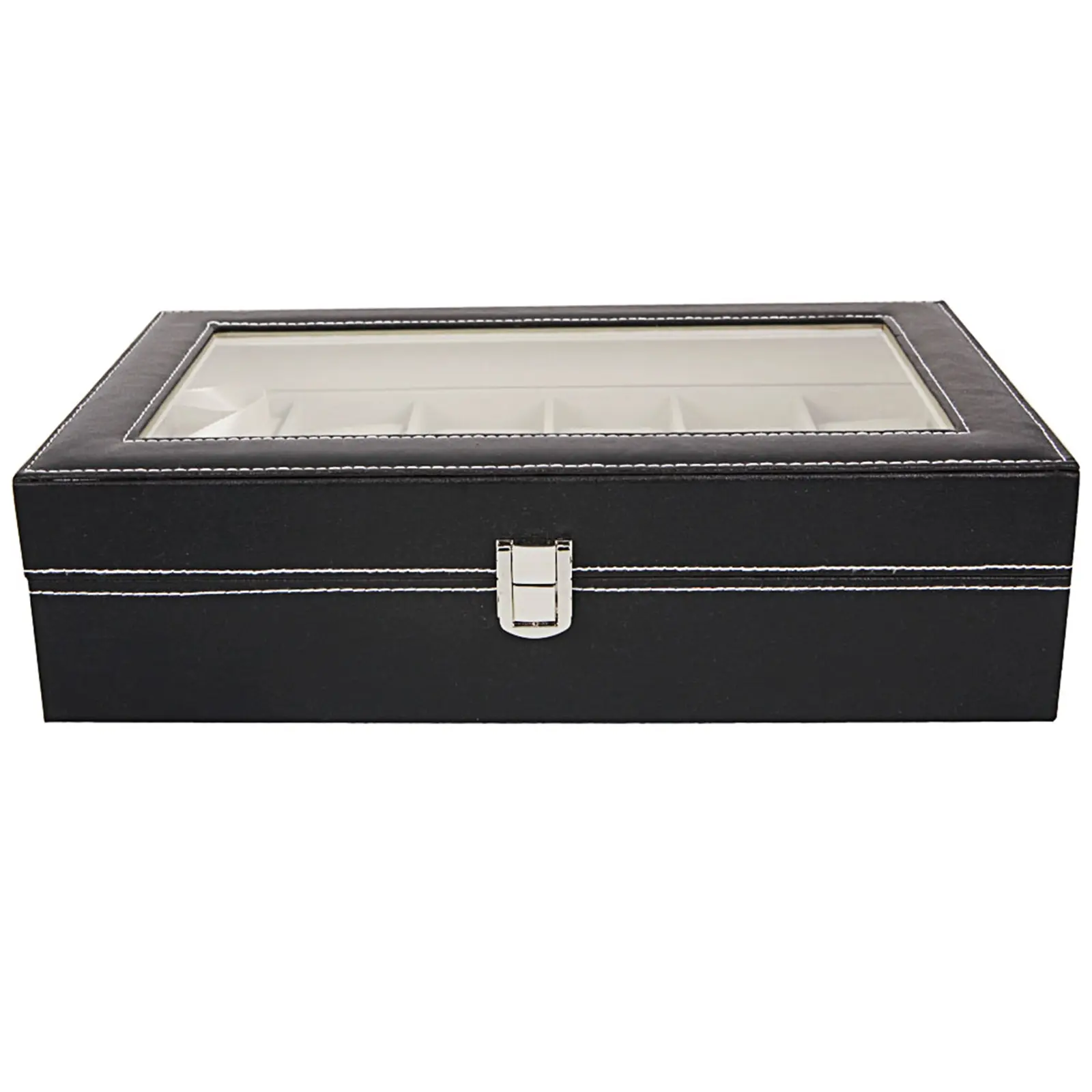 Black Leather Wristwatch Storage Gift Box - 12-Compartment, Top-Opening Watch Holder Display (USPS Currently Not Supported)