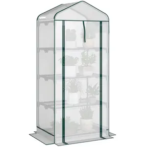 Mini Greenhouse with Screen Roof, 4 Tier Portable Small Greenhouse with High Strength PE Cover, White