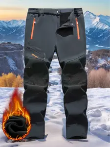 Men's Fleece Lined Work Hiking Pants, Zipper Pockets Design, Thick Fabric, Windproof Warmth, Knee Protection, Outdoor Adventure Wear