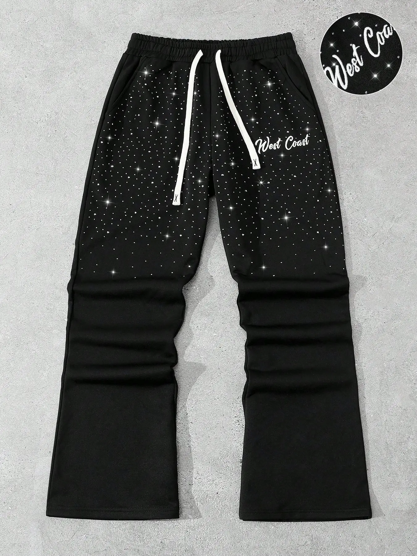 Men's Street Style Joggers, Elastic Waistband, Loose Fit, Rhinestone Design, Perfect for Commuting & Casual Wear