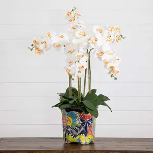 36” Artificial Large Orchid Arrangement in Handmade Mexican Talavera Ceramic Planter 36” Artificial Large Orchid Arrangement in Handmade Mexican Talavera Ceramic Planter