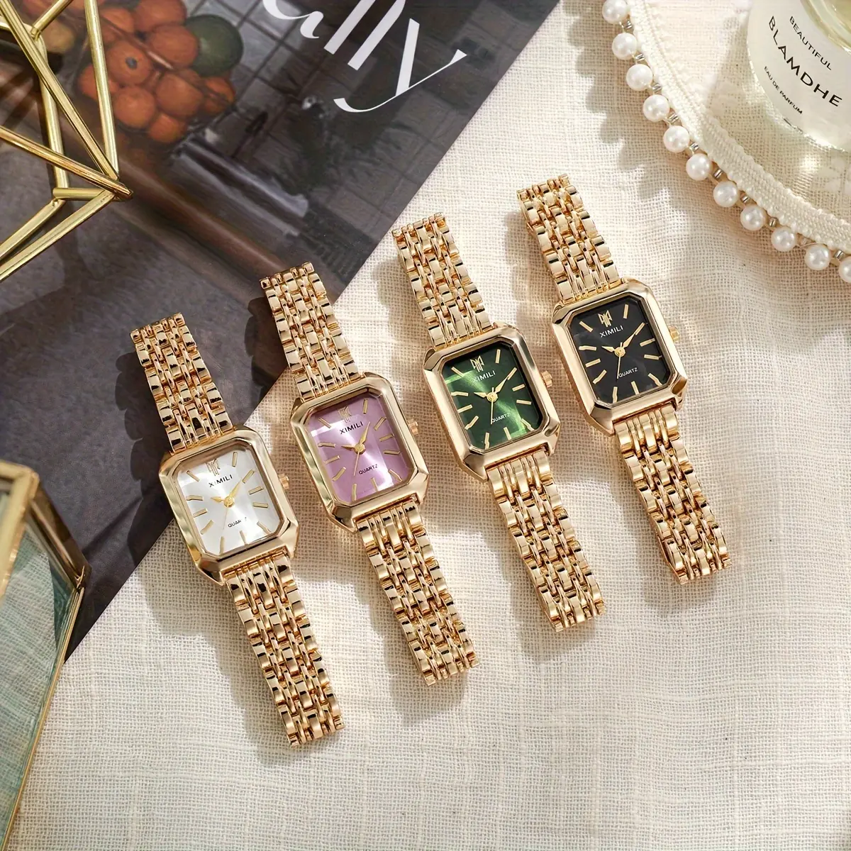 Women's Business Rectangle Pointer Quartz Watch Classic Minimalist Fashion Analog Wrist Watch Christmas Gifts for Men Women