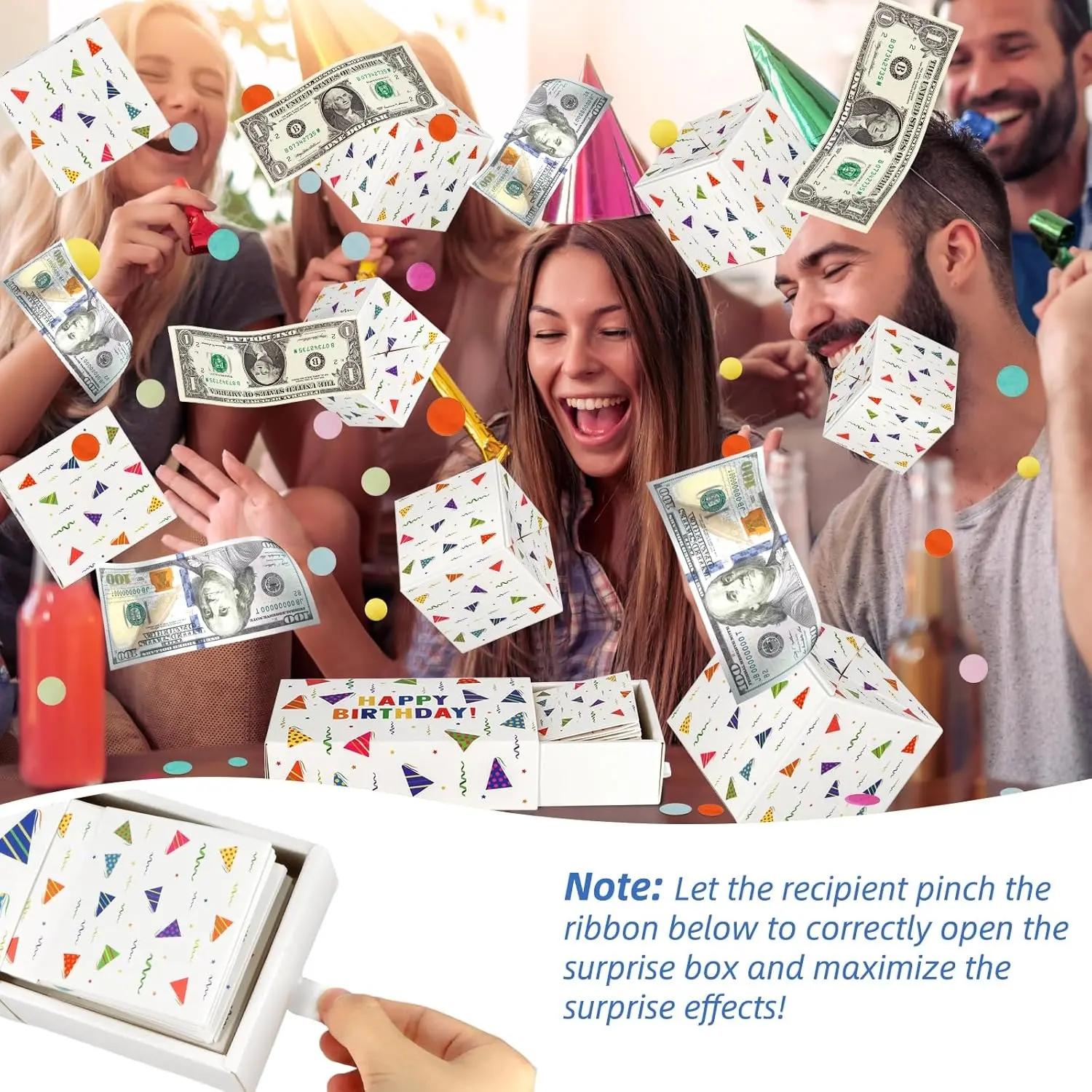 Happy Birthday Surprise Gift Box Explosion for Money - DIY Pop Out Folding Bounce Explosion Gift Box with Confetti - Birthday Money Bank - Cash Gift Idea for Women Men Kids