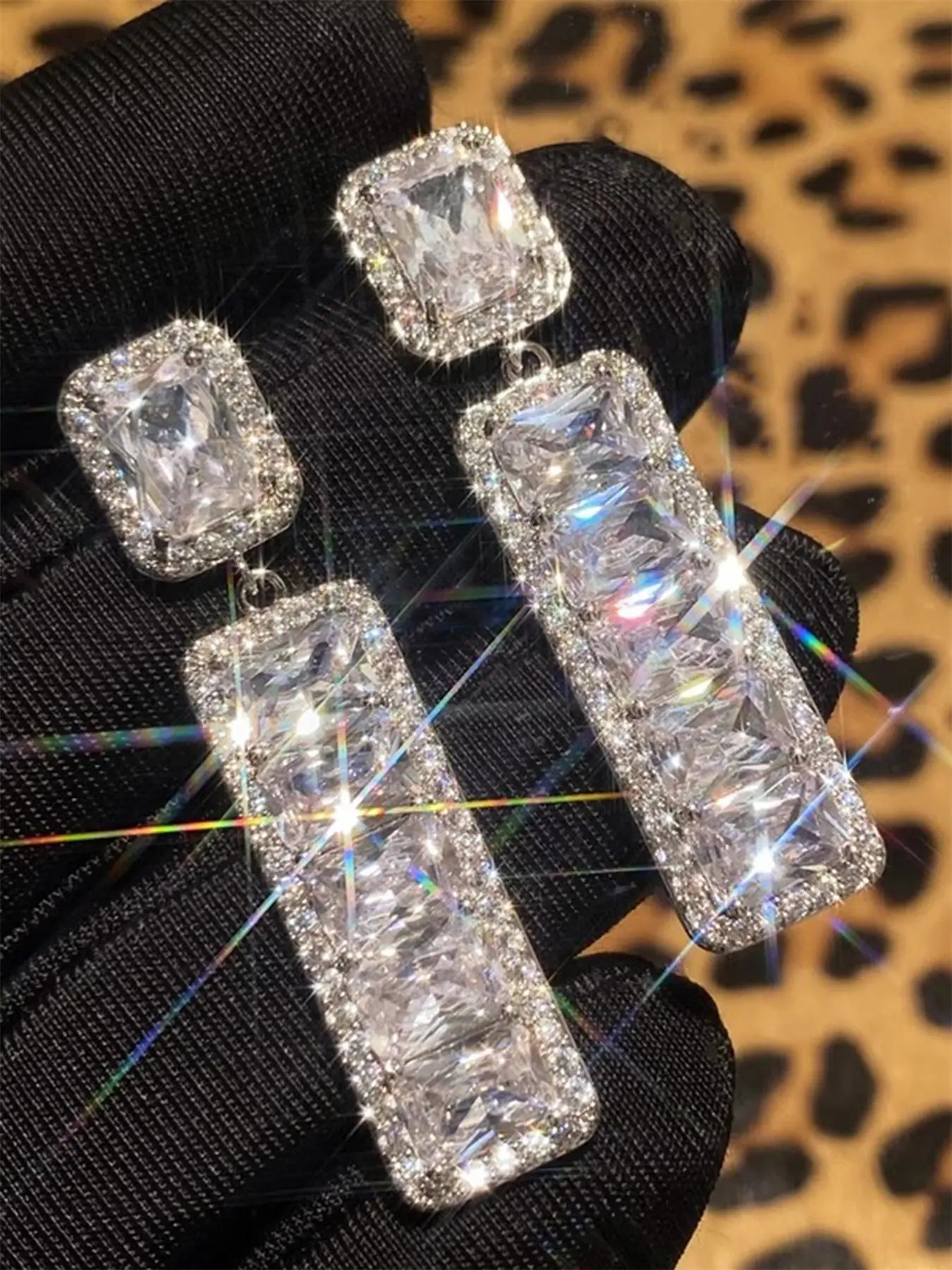 Elegant Artificial Zircon Decorated Dangle Earrings for Women, Cubic Zirconia Stones Fashion Jewelry for Party, Daily Decor, Trendy All-match & Exquisite Jewelry for Birthday Gift, Rhinestone Decorated Bling, Shining Earrings