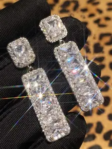 Elegant Artificial Zircon Decorated Dangle Earrings for Women, Cubic Zirconia Stones Fashion Jewelry for Party, Daily Decor, Trendy All-match & Exquisite Jewelry for Birthday Gift, Rhinestone Decorated Bling, Shining Earrings